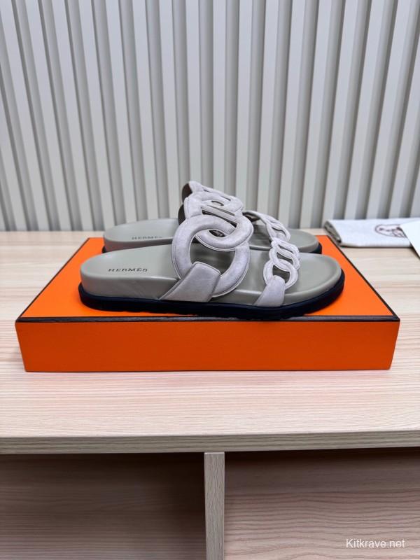 2025 Slippers Hermès Grey Suede Slippers