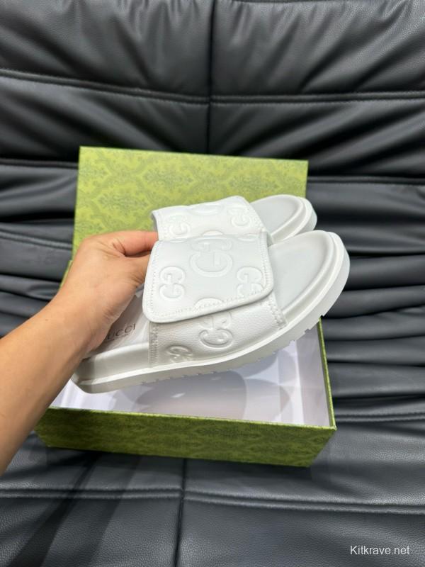 2024 Slippers Gucci White Leather Slippers MJ00200