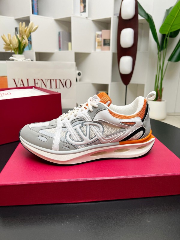2025 Unisex Valentino White Orange Grey Mesh Fabric Sneakers Vlogo Welding LY00410