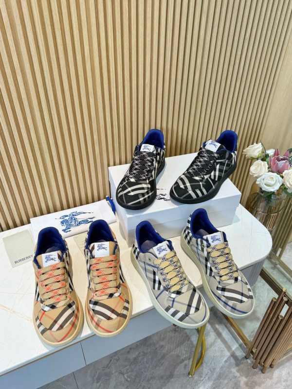 2024 Men Burberry Beige Black Cotton Casual Shoes MJ00320