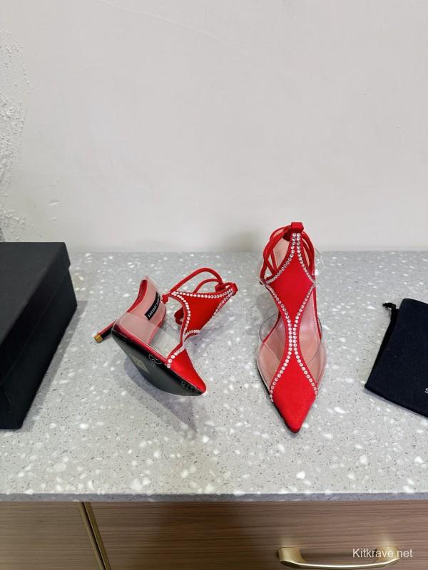 2025 Women Les Petits Joueurs Red Satin Leather High Heels KFY00290