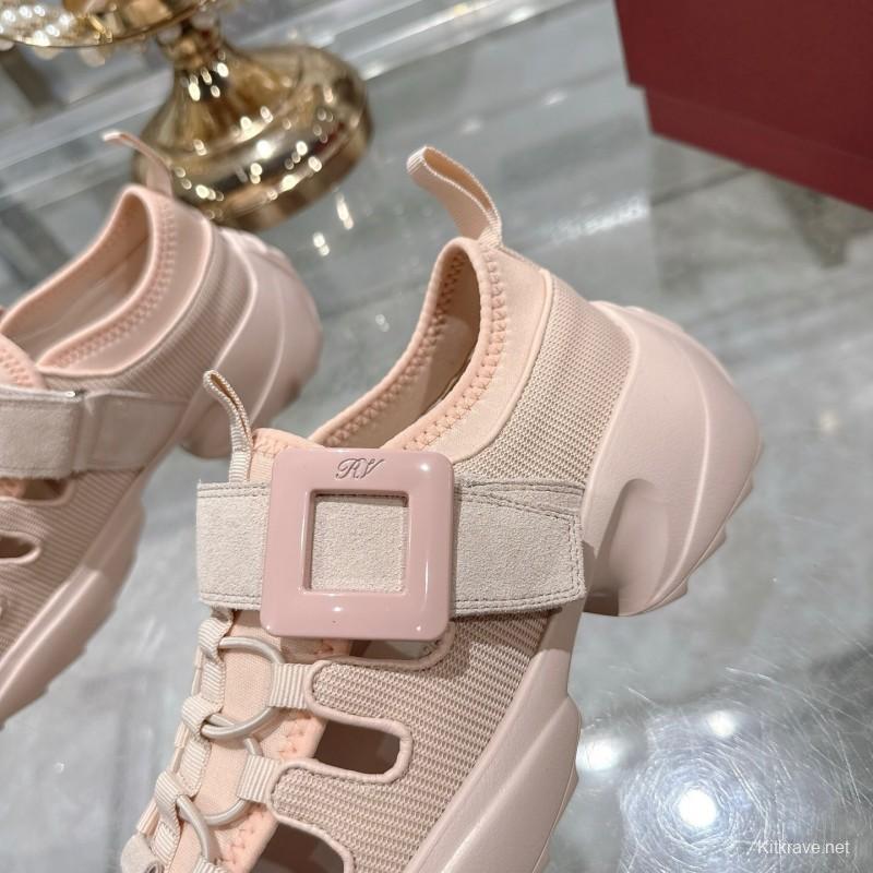 2025 Women RV Pink Knit Suede Sneakers LY00400