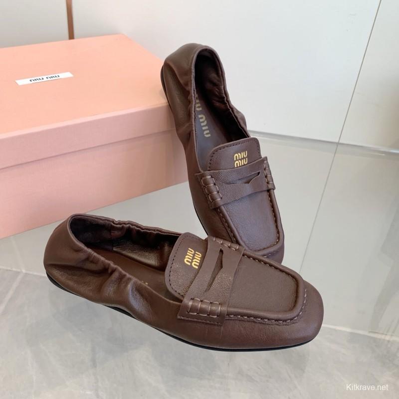 2025 Women Miu Miu Brown Leather Loafers