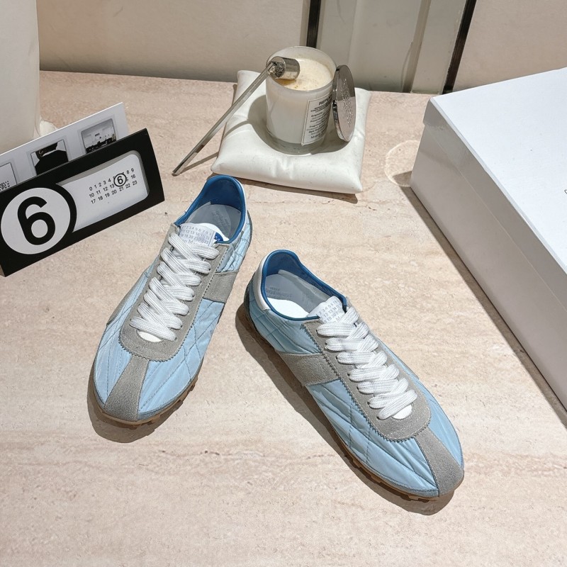 2025 Unisex Maison Margiela Light Blue Grey Nylon Suede Sneakers Vintage Effect