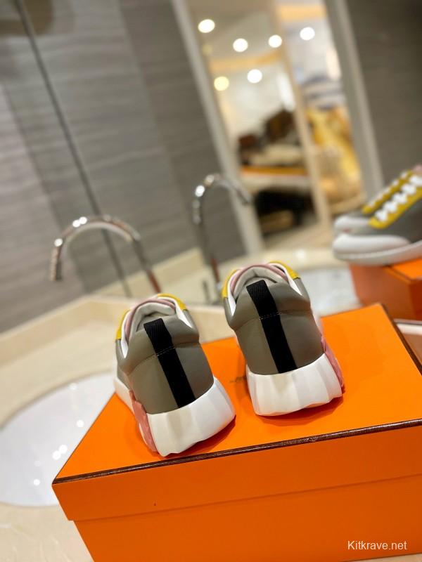 2024 Unisex Hermès Yellow Grey White Imported Silk Lambskin Imported Rain Velvet Casual Sneakers MJ00320