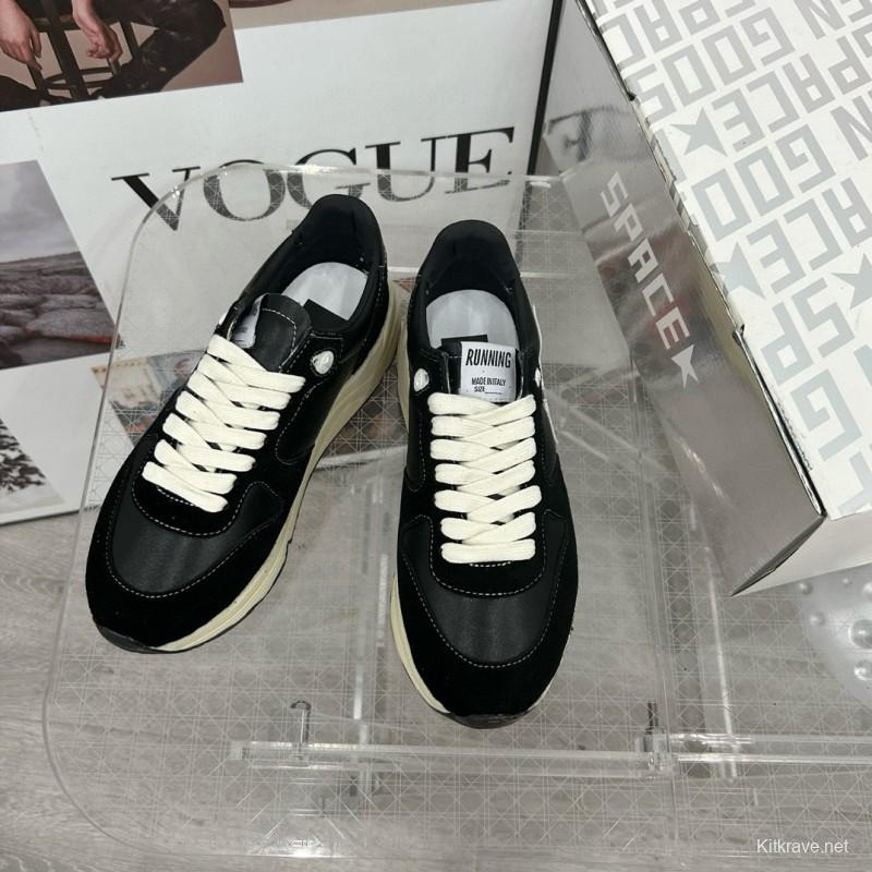 2024 Women GGDB Black White Leather Suede Sneakers