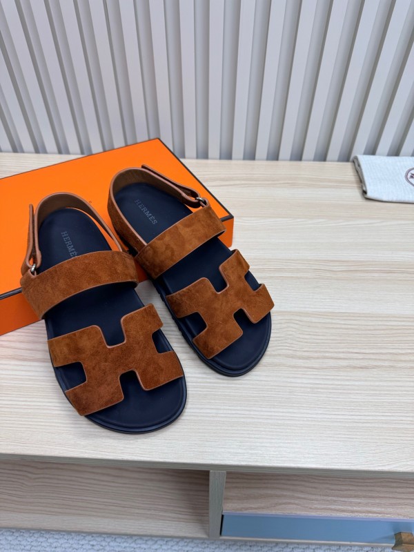 2025 Women Hermès Brown Suede Leather Sandals