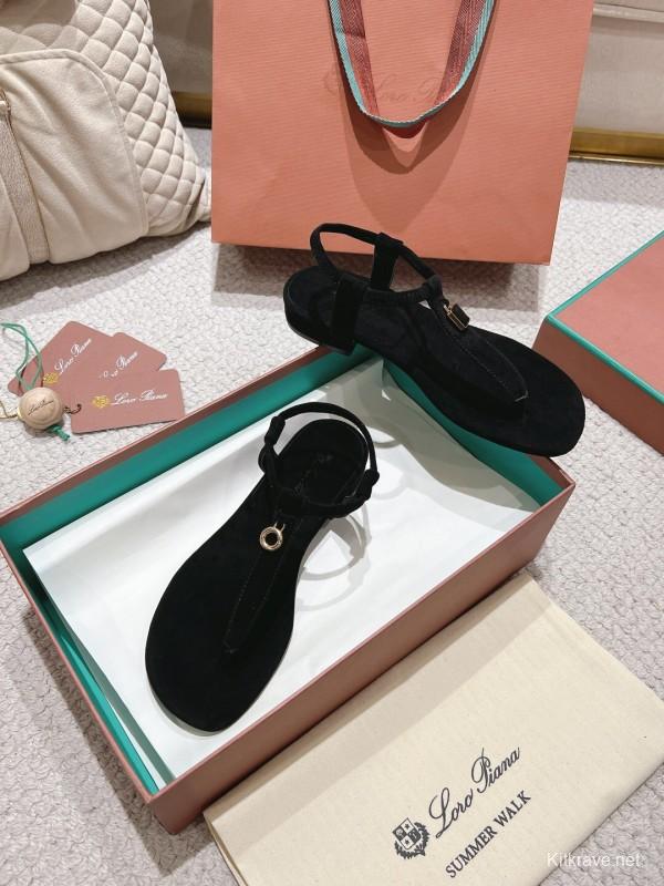 2025 Women Le Parmentier Black Suede Sandals