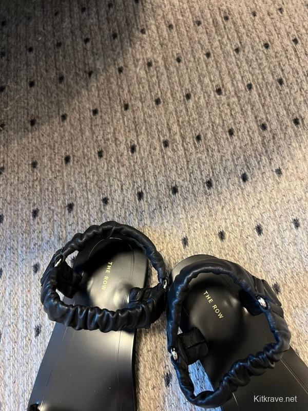 2025 Women The Row Black Leather Flat Sandals KFY00270