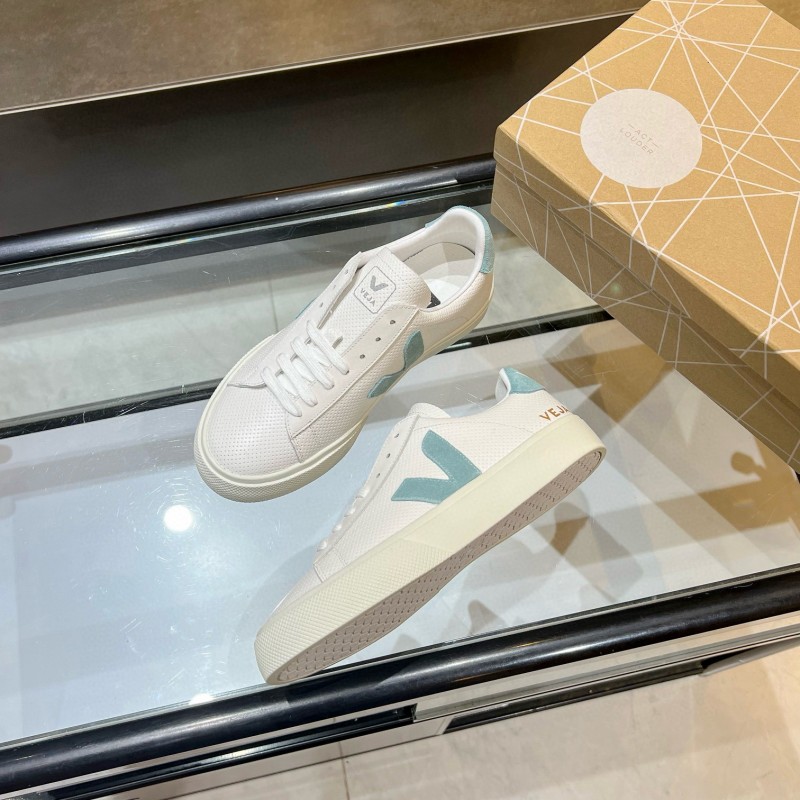 2025 Unisex VEJA White Light Blue Leather Canvas Vulcanized Sneakers MJ00240