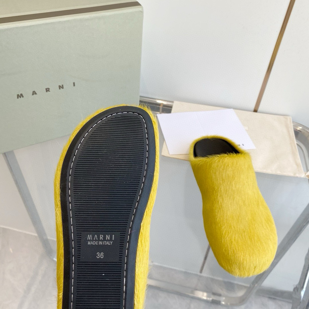2024 Unisex Marni Yellow Horsehair Leather Mules MJ00320