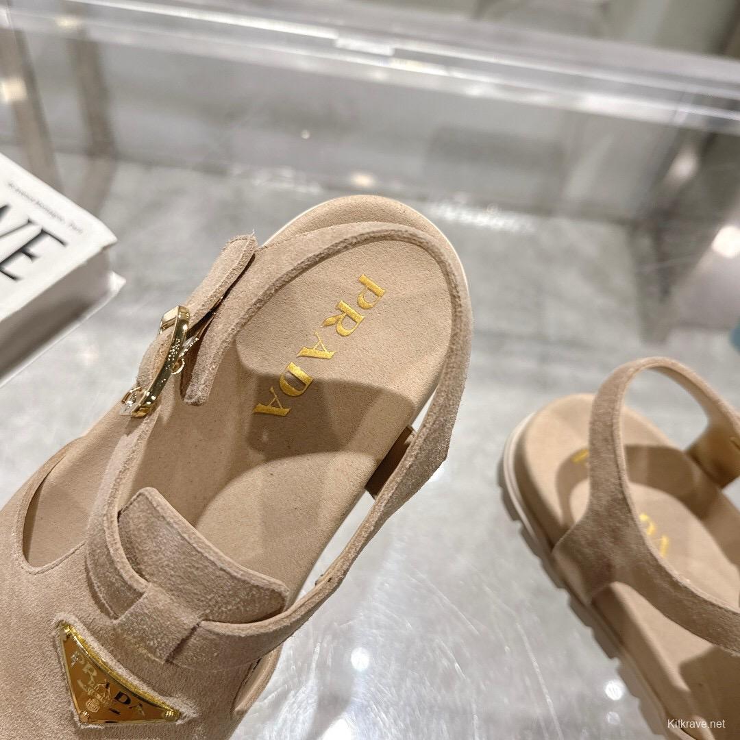 2025 Women Prada Beige Suede Slingback Flat LY00270