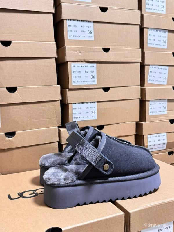 2024 Women UGG Grey Suede Slip-On Slippers MJ00170