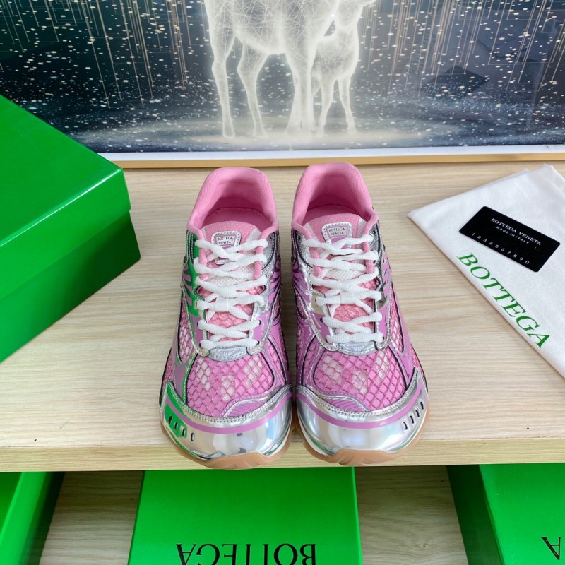 2025 Women BV Pink Silver Mesh Leather Running Sneakers
