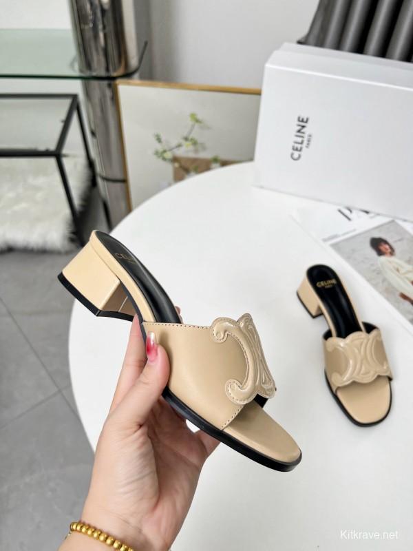 2025 Women Celine Beige Leather Mules