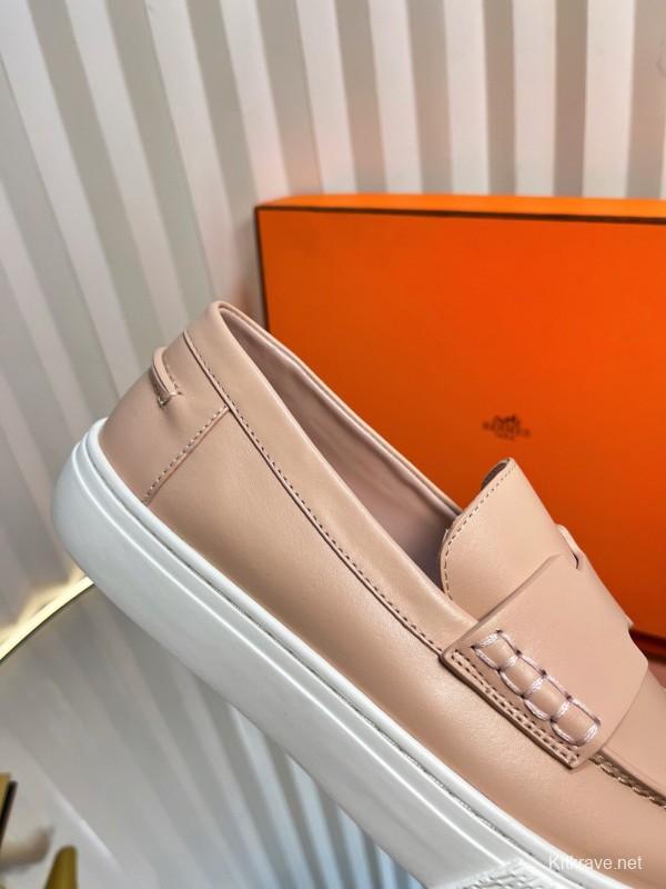2025 Women Hermès Pink Leather Loafers LY00310(F)