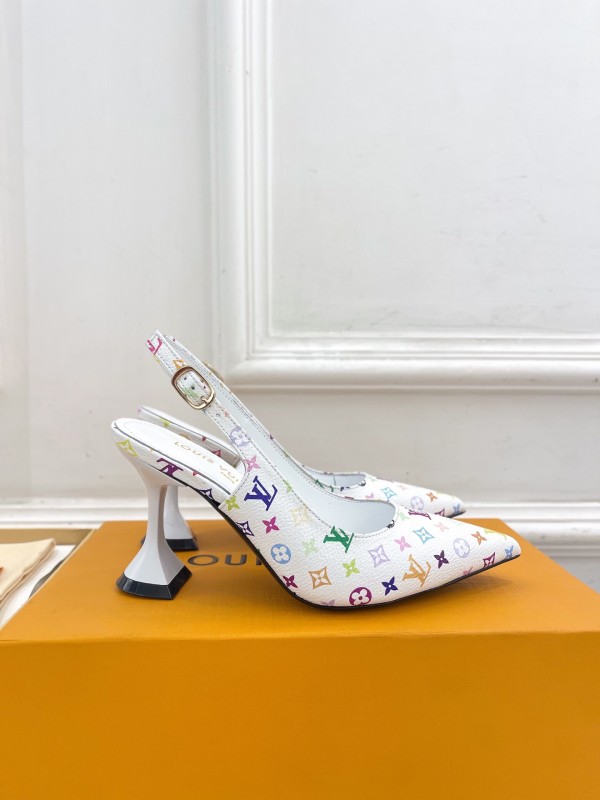 2025 Women Louis Vuitton White Multicolor Leather Heels KFY00280