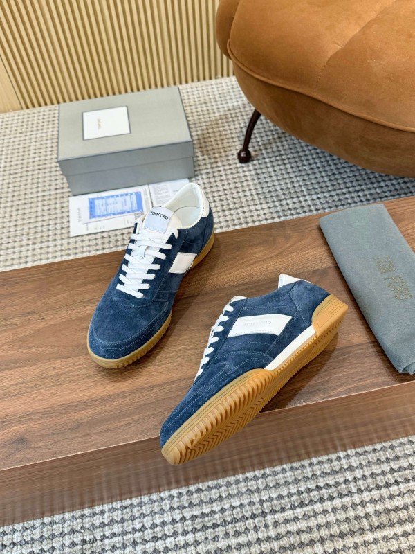 2025 Men TOM FORD Blue White Suede Sneakers LY00360