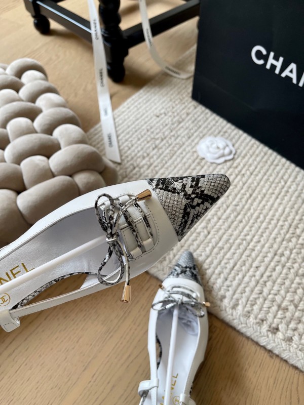 2025 Women Chanel White Black Python Leather Slingback Heels