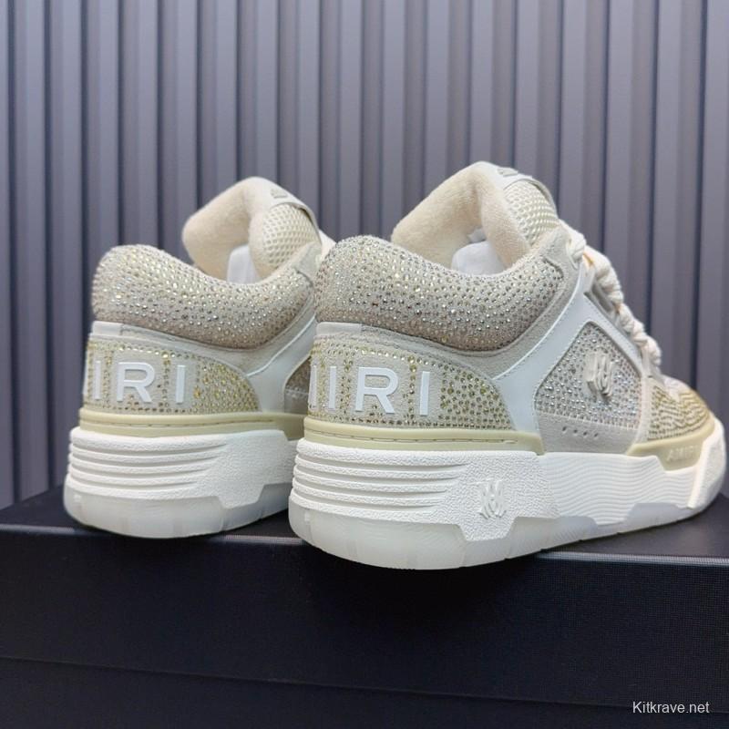 2024 Unisex Amiri Beige White Mesh Leather Sneakers MJ00410