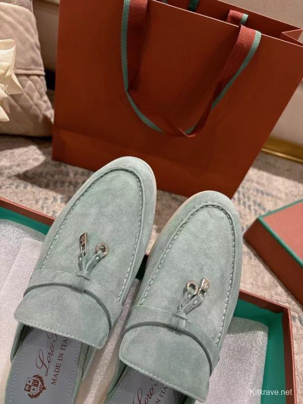 2025 Women LP Mint Green Suede Loafers LY00430F