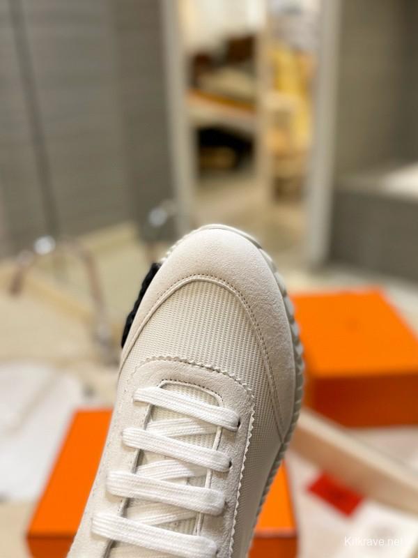 2024 Unisex Hermès White Red Black Leather Mesh Casual Sneakers