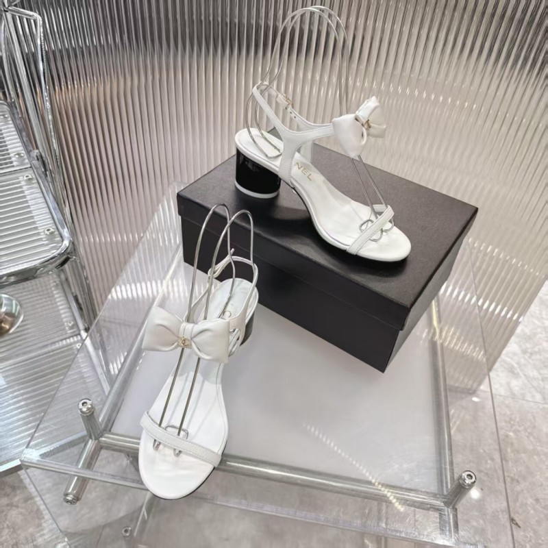 2025 Women Chanel White Leather Sandal Bow LY00260