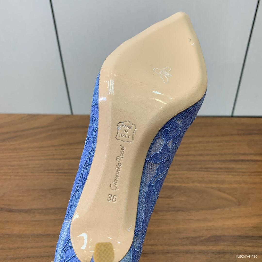 2025 Women Gianvito Rossi Blue Lace Leather Pumps