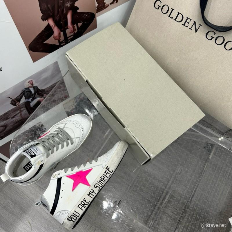 2024 Women GGDB White Pink Leather High Top Sneakers MJ00300