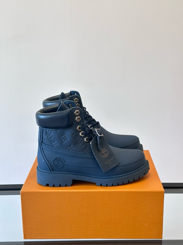 2024 Men Louis Vuitton Blue Leather Ankle Boots MJ00390