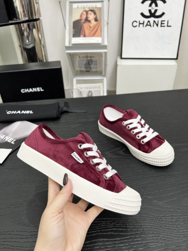 2025 Women Chanel Burgundy Canvas Sneakers LY00231