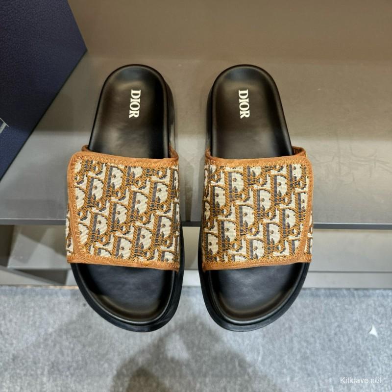 2024 Slippers Dior brown beige jacquard leather Slippers MJ00180