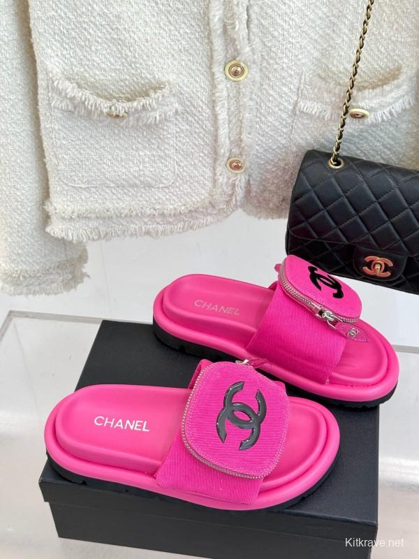 2025 Slippers Chanel Pink Fabric Slippers