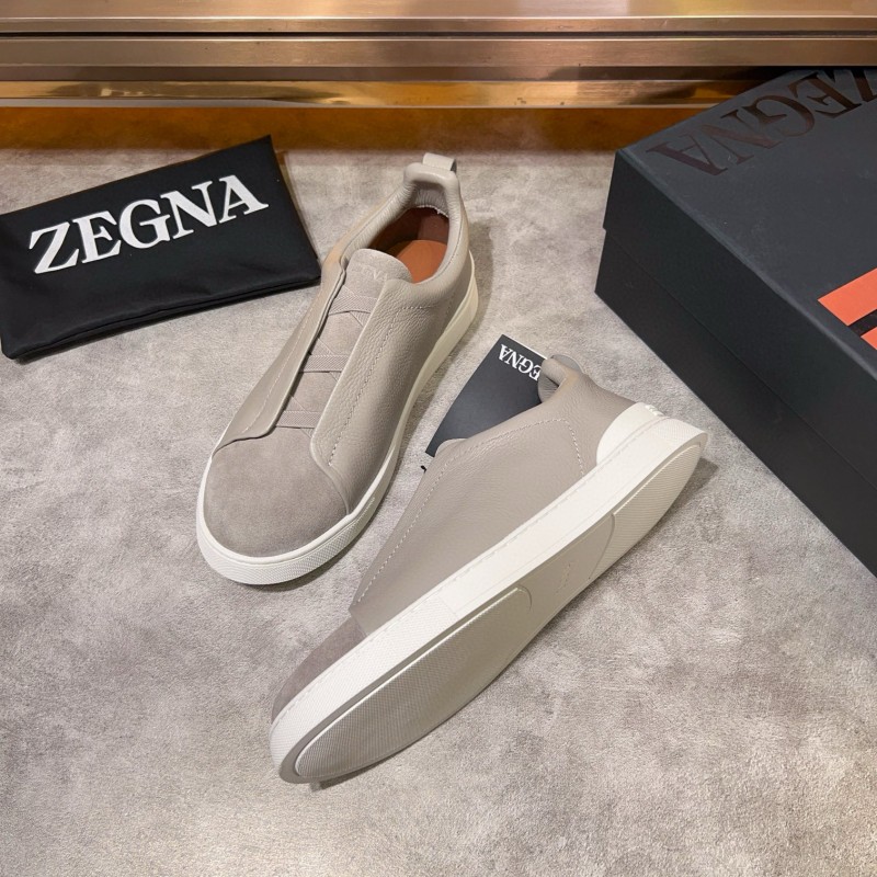 2024 Unisex Ermenegildo Zegna Beige Light Grey Suede Calfskin Sneakers
