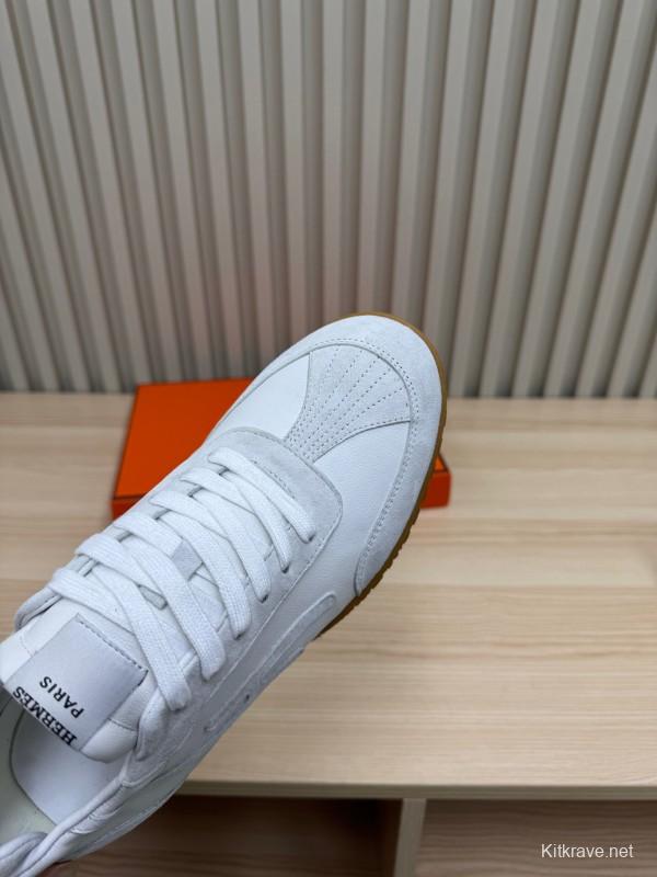 2025 Unisex Hermès White Suede Down Fabric Sneakers Top Version LY00310