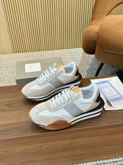 2025 Unisex TOM FORD Beige White Black Leather Suede Sneakers LY00360(F)/LY00370(M)