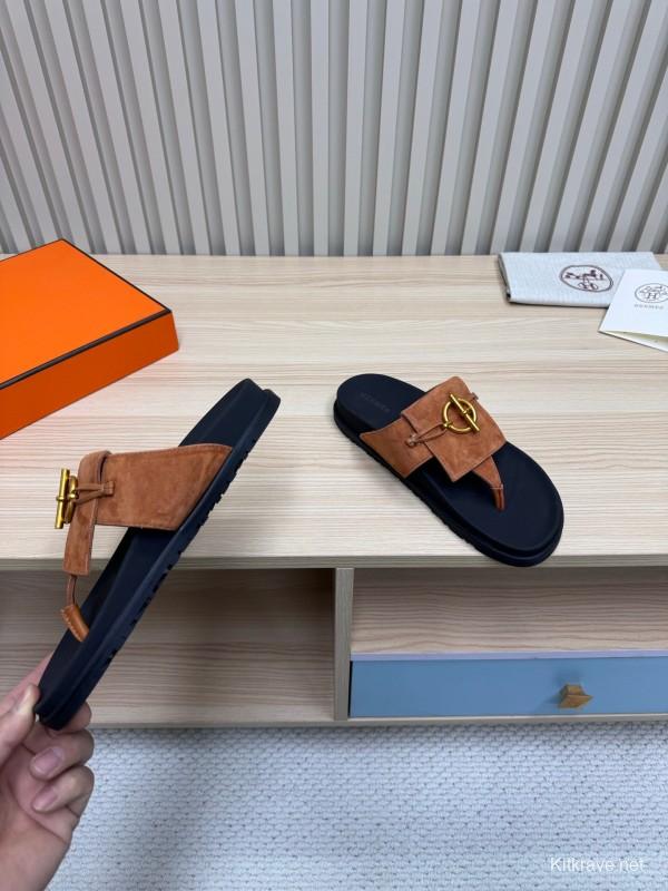 2025 Slippers Hermès Brown Suede Slippers