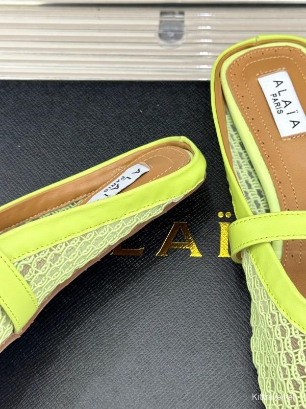 2025 Slippers Unisex AlAIA Light Green Mesh Leather Flat Customize