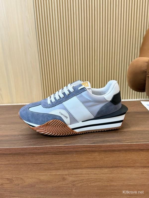 2025 Unisex TOM FORD Blue White Grey Leather Suede Sneakers LY00360(F)/LY00370(M)
