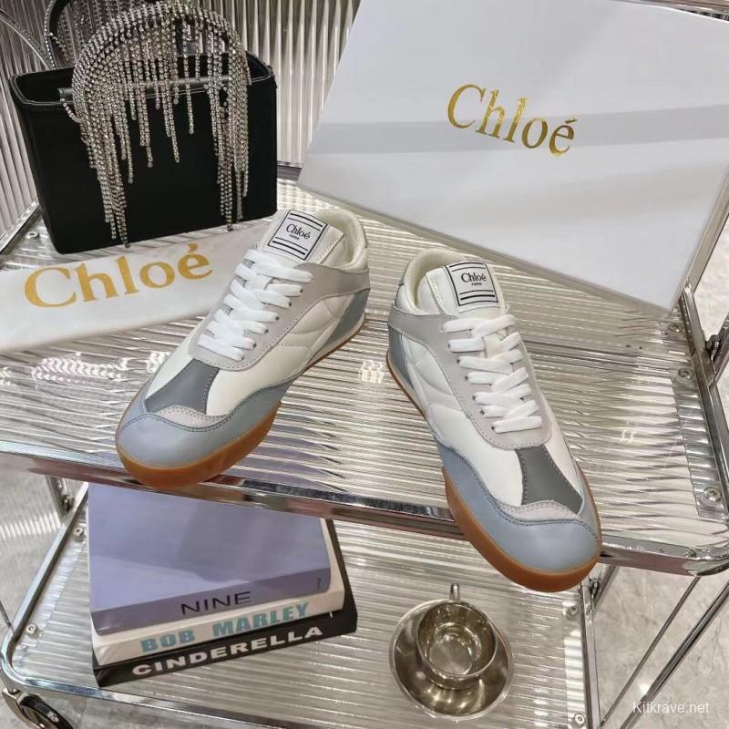 2025 Unisex Chloé White Grey Leather Casual Sneakers LY00280/LY00300