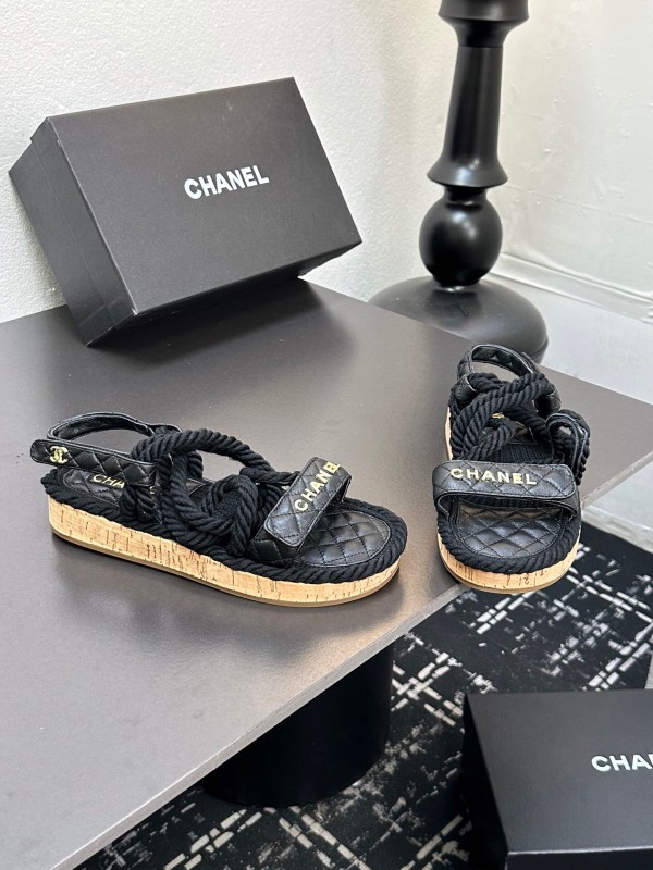 2025 Slippers Chanel Black Rope Leather Sandal LY00260