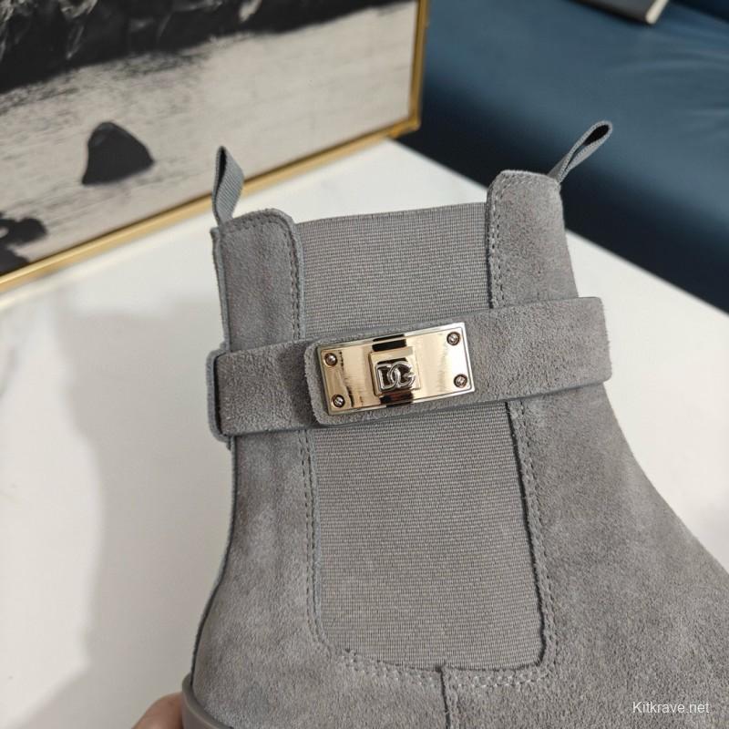 2024 Women Dolce & Gabbana Grey Suede Ankle Boots