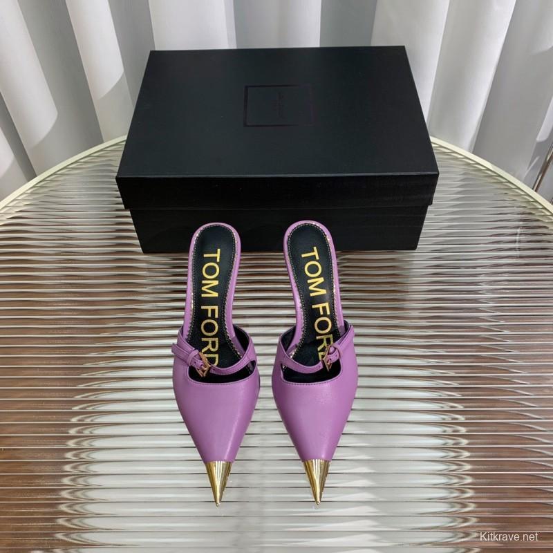 2025 Women TOM FORD Purple Gold Leather Mules
