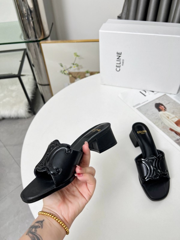 2025 Women Celine Black Leather Sandals