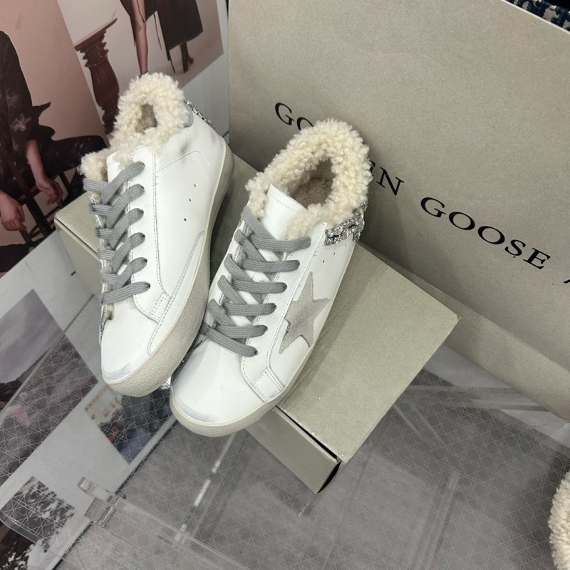 2025 Women GGDB White Grey Leather Shearling Sneakers MJ00260