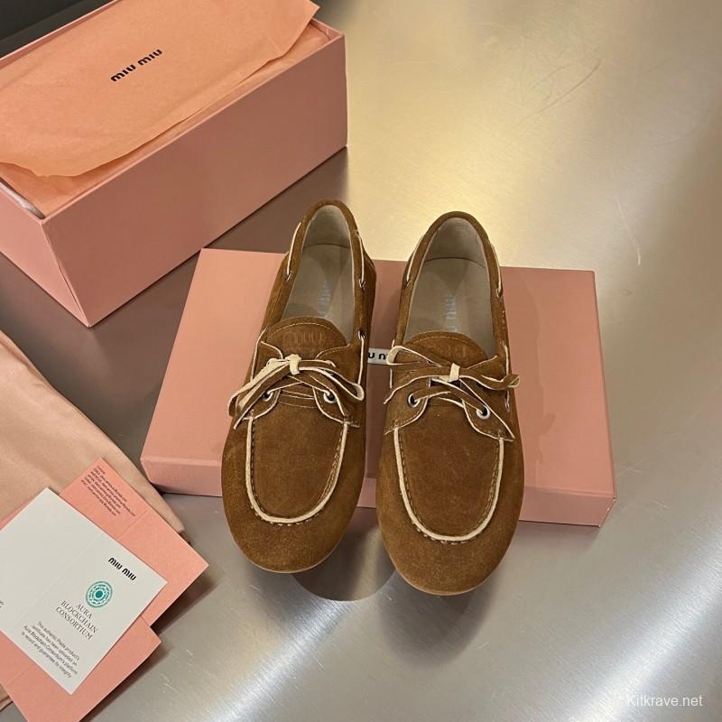 2025 Women Miu Miu Brown Suede Loafers LY00230