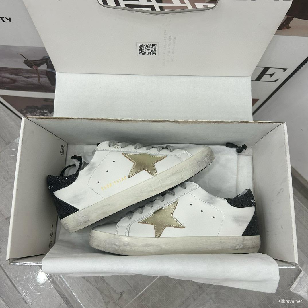 2025 Women GGDB White Gold Black Leather Sneakers