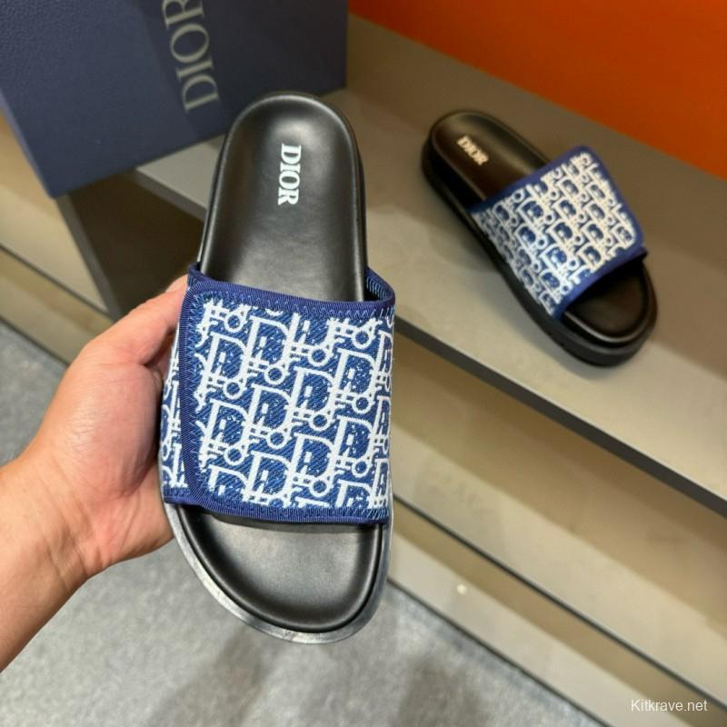 2024 DIOR navy white canvas slippers MJ00180