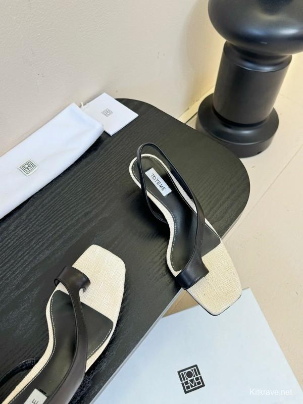 2025 Women Toteme Black White Leather Slingback Sandals