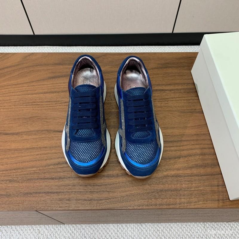 2025 Men Brunello Cucinelli Blue Navy Suede Mesh Casual Sneakers KFY00310